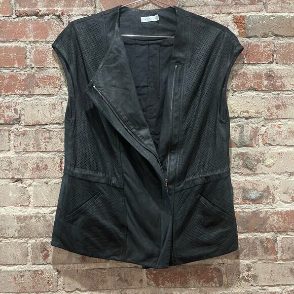 Vince Asymmetrical Zip Perforated Leather Vest Size XS - Picture 8 of 13